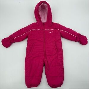 Nike Puffer Snowsuit Bunting Pink Fleece Lining Pink Infant Size 18 Mos.
